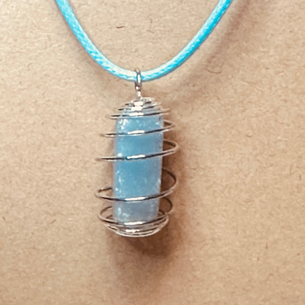 925 Sterling Silver Plated & Blue Aventurine Stone/Crystal in Spiral Wire Cage